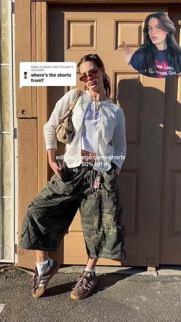 Replying to @tyluh | UGC Creator  these edikted oversized camo cargos are going to sell out soon #edikted #womensfashion #streetstyle #ootd #couplesoutfits #fashioninspo #pinterestoutfit #cargo #oversizedshorts #tiktokshopfashion #womenfashioninspo 