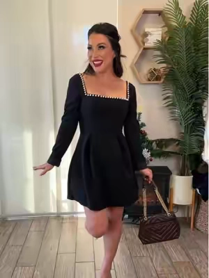 This dress is a stunner and only $14 is mind blowing! #modestdressinspo #longsleevedress #partydress #holidayfashion #winterdresshaul #holidayhaul 
