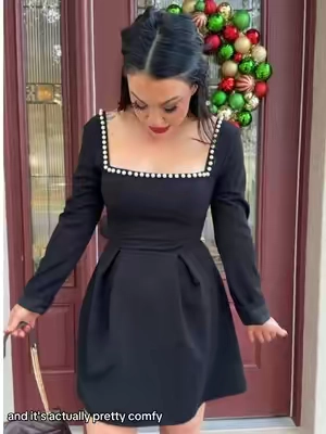 Im living for the pearl accent! modestdress #longsleevedress #partydress #holidayfashion #winterdress #holidayhaul 