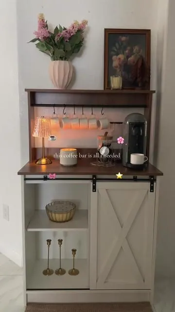 Obsessed with my coffee cabinet ☕️✨ #coffeebar #coffeecorner #coffeedecor #tiktokshop #homefinds 