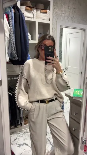 This sweater gives high end designer! & is so affordable! #sweater #sweaterstyle #fallootd #tiktokshopjumpstartsale #tiktokshoploveatfirstfind #spotlightfinds 