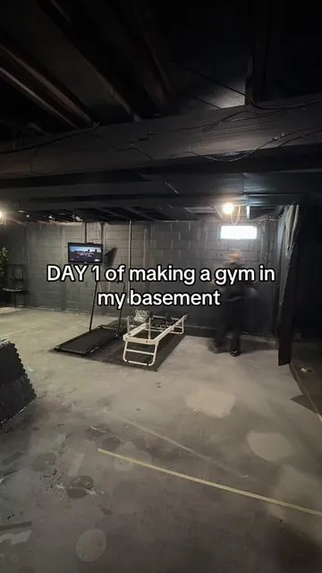 Day 1 of turning my basement into a useable space/pilates studio/aesthetic gym #gymfloor #aestheticpilates #basementreno #unfinishedbasement #basementgym #homegym 