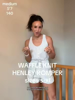 WAFFLE KNIT HENLEY ROMPER 💕 isn’t this so cute! Perfect for vacation and for the summer! Comes in numerous colors and I would size up! #romper #waffleknit #vacationoutfits #resortwear #tiktokmademebuyit #tiktokshop #foryoupage 