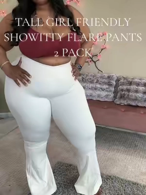 Very long inseam on these Highwaist soft stretchy flare pants from Showitty #flarepants #highwaist #showitty #tiktokshop #tiktokshopcreatorpicks 