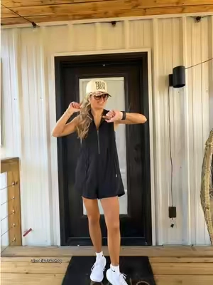 I LOVE this romper so much!!!! I have a feeling I’ll be living in it come summer time🖤   #tiktokshopfinds #casualootd #springfashion #activewear 