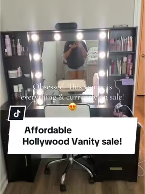 Charging ports? ✅hollywood lights? ✅  plenty of storage? ✅ on sale with coupons? ✅ this vanity is everything and more!!! Lighting can be adjusted!  #vanity #vanitysetup #newvanity #vanitydesk #hollywoodvanity #makeuptok #tiktokshopcreator #tiktokshopspringglowup #springtok #ttsbeautybesties #beautyinbloom #giftguide #ttslevelup #ttsdelightnow #makeuptok #beautycreator #blackvanity #blackandgolddecor #blackandgoldvanity #affordablefurniture #affordablevanity #sale #deal #sikaicvanitydesk @Sikaic Official  