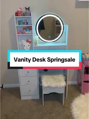 This Vanity is stunningggg!! #vanity #ledmirrorvanity #ledmirror #makeupdesk #vanitymirror #vanityroom #tiktokshopspringglowup #springsale 