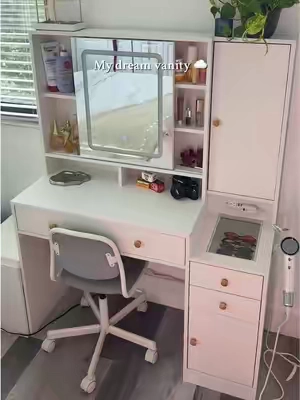 Obsessed with my new vanity 😍 @Vabches Official #vabches #vabchesreview #vabchesvanity #vanity #vanitydesk #vanitymirror #makeupvanity #vanitysetup #vanityroom #vanityorganization 