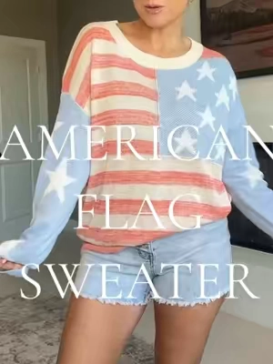 Absolutely loving all the color variations of this American Flag sweater! Comfy and so so adorable. #americanflagsweater #4thofjulyoutfit #4thofjulyshirt #summeroutfit #patriotic 