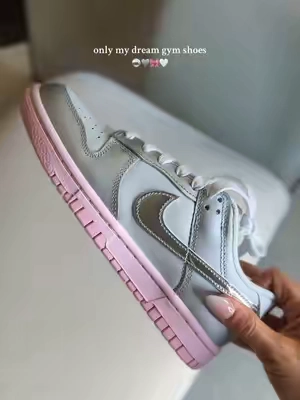 the pink silver combo 🤍👏🏼 I could cry. • (Linked on video) #pinksneakers #pinkshoes #nike #dunklow #silver #sneakertok #sneakergirl #chunkysneakers #pinkaesthetic #pinkfashion #tiktokshopsneakers #tiktokshopshoes #gymshoes #gymsneakers #gymwear