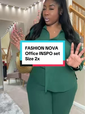 Office girl inspired look. This pants set outfit from fashion nova is lightweight and breathable flowy wide leg pants set. The pants are Highwaist and stretchy and the top is oversized and forgiving in the tummy . Cute casual outfit but brunch ready!! #fashionova #officeootd #PlusSizeFashion #tiktokshop #brunchoutfit #WideLegPants #tiktokshopcreatorpicks 