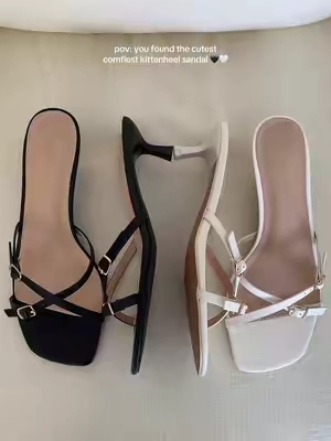Had to get it in black too 🤍🖤 #kittenheels #heels #sandalsheels #kittensandals #summerheels #womenshoes #tiktokshop 