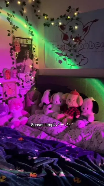 It literally gives my room a new vibe ❤️  I love it❤️ . . . . . #sunset #lamp #room #cute #plushies #fypシ #musica #unboxing 