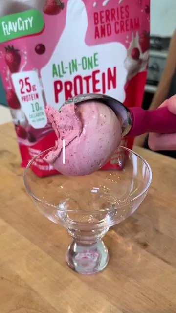 Meet your new favorite summer swap - Berries & Cream Protein Ice Cream. Comment RECIPE and we'll send you the link to make it! Made with our Berries and Cream Protein Smoothie powder, it's creamy and packed with real fruit, grass-fed whey protein, and whole-food goodness - no added sugar, no nonsense. Enjoy a sweet treat you can actually feel good about! #flavcity #bobbyapproved #nocanesugar #summerswap #highproteintreat #berriesandcream 