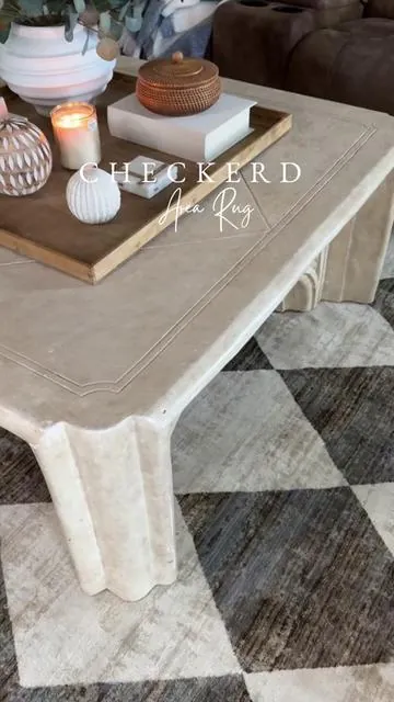 This checkered area rug is gorgeous ♥️ #home #homedecor #homeimprovement #rug #arearug #homeaccessories #homeinspo #decor #inspo #tiktokshopcreatorpicks #summer  #livingroom #cozy #neutralaesthetic 