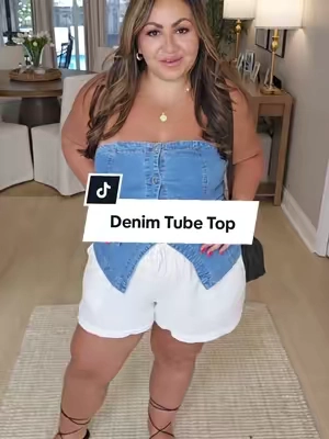 Two trends - One Top This stretchy button down denim tube top is as trendy as it is comfortable. Ultra flattering on a curvy figure! I love pairing it with linen bottoms for a fun & summery contrast. @YOUSIFY.us  #denim #denimtop  #denimoutfit #summerstyle  #outfitideas #midsizefashion  #midsizestyle #outfitinspo  #fashiontips #TikTokFashion  #creatorsearchinsights 