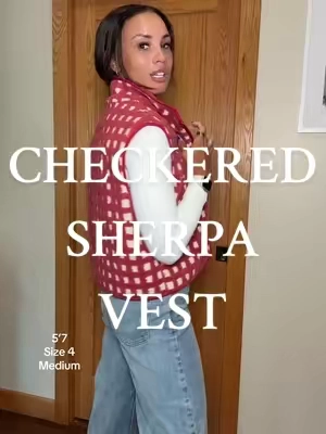 @TanmingFashion checkered Sherpa vest! How cute is this?! Runs on the smaller side, I sized up to a medium I'm 5'7 size 4. #vest #vestseason #fallfashion #falloutfits #fallfit #checkeredvest #sherpa #sherpavest #SuperBrandDayDFYD #SuperBrandDay #TikTokshopbacktoschool 