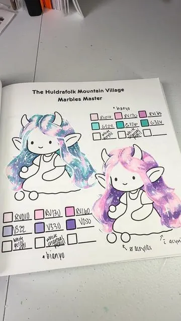 How cute did this turn out in @OdaAgda✰ Huldrafolk practice book? Thanks to @Jojo🧚🏻‍♀️✨ for the tutorial for the pink and purple magical hair! @Bianyo Marker Little Arts Shop your markers have not disappointed me yet! 🙌🏼 amazing!!!