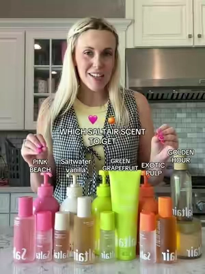 Which saltair scent is your favorite?! I have pink beach, saltwater vanilla, green grapefruit, exotic pulp, and golden hour! 😍 #tiktokshopcreatorpicks #saltair #skincareproducts @Saltair Body 