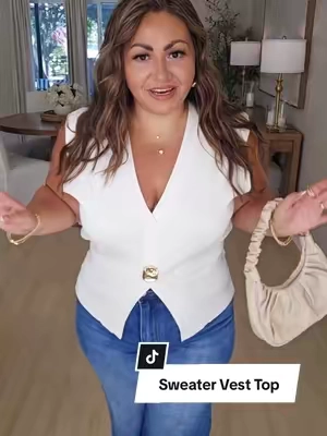 Curvy & Over 30: Casual Elevated Outfit featuring this gorgeous V Neck sweater vest top. Soft & comfortable. This top runs TTS and will elevate any pair of denim jeans in seconds.  @TanmingFashion @Tanming_Wardrobe #midsize #midsizefashion #midsizestyle #outfitidea  #styletips #creatorsearchinsights  #TikTokFashion 