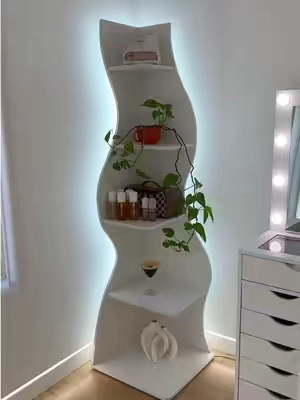 Replying to @lex 🫶🏻 Modern corner shelf 💘 #shelf #bookshelf #cornershelf #homedecor #homefinds #modernhome #tiktokshopcreatorpicks 