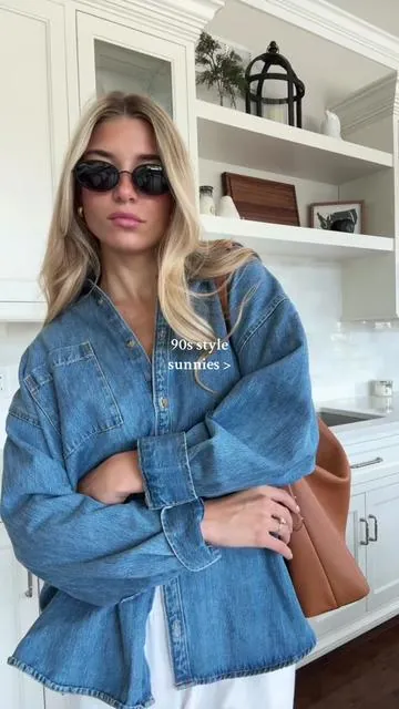 these sunglasses are such a good classic frame 🧸 #sunglasses #vintagesunglasses #affordablesunglasses #90soutfit #denimshirt 