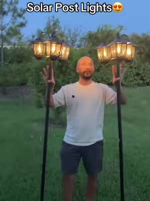 These Solar Post Lights come with warm light and my backyard looks so cosy now #postlights #solarpostlight #cosybackyard #backyardvibes #deckmusthaves #backyardupgrade #solarlights #dealsforyoudays #cosylighting #Tiktokshop 