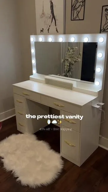 40% off this vanity + free shipping!! It’s stunning and love the feature’s 😍  #vanity #mirrorwithlights #vanitymirror #vanitymakeup #fypage 