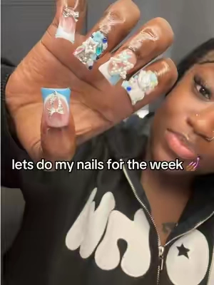 lets do my nails for the week 💅🏾 get your fullset from the link below! ⬇️ #fyp #sheinpressonnails #pressonnails