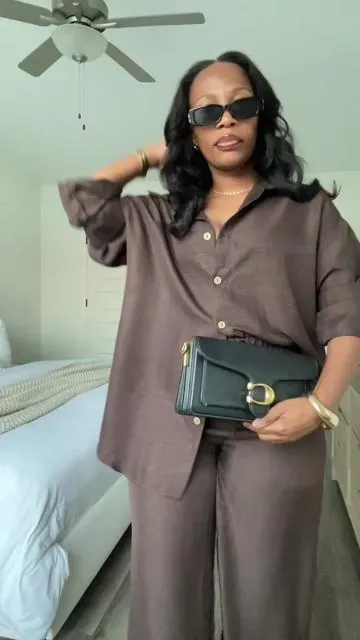 The quality of this set is tea🤎✨#OOTD #tiktokshopfinds #linenset #fyp #momstyle 