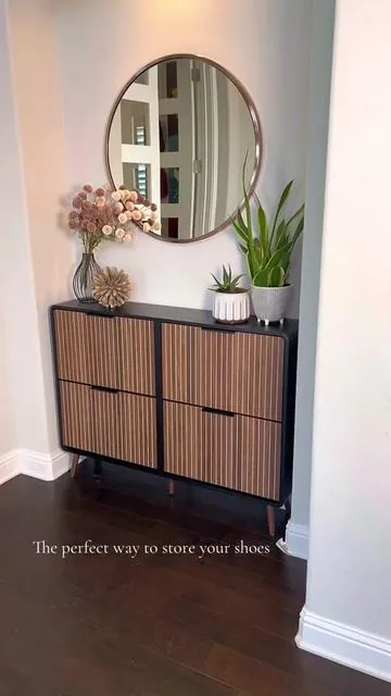 If your tired of seeing and tripping over shoes at your front door entrance, this is the perfect way to store and hide your shoes 👟 👠👞 #shoecabinet #shoerackorganizer #shoestorage #storageorganizer #consoletable 