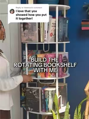 Replying to @Vanessa ONLY ONE TOOL NEEDED!! 📚✨❤️ Honestly it was so easy to put together and holds SOO many books!  #rotatingbookshelf #bookshelftour #bookshelforganization #homedecor #booktokgirlies 