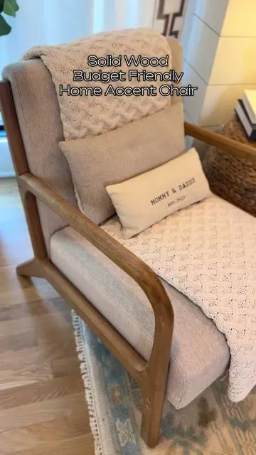Color: Beige✨Dimensions H 29” X W 26” Solid Wood. Fabric: Premium Linen✨ 5 Colors, Pillow Included. These chairs are perfect for any room if you need extra seating, cozy nook, accents in your living room, office, kitchen, bedroom or nook! #chair #woodenfurniture #homedecor #furnituredesign #discountedfurniture 