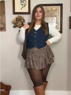 The perfect little denim vest to dress up any fit.  Wearing the 1x which is my true size and it fits perfectly with room in the chest for bustier girls. I also LOVE that there is a little cinch strap so you can get the waist nice and tight. #denimvest #fallfashion #falloutfitinspo #midsizefashion #plussizefashion 
