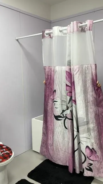 No hooks shower curtain no hassle #bathroomaccessories #householditems #showercurtain #waterproofmakeup 