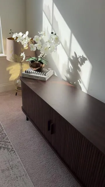 Gorgeous Fluted TV Stand in Walnut #homedecorideas #cozyhome #pinterestaesthetic #tiktokshopcreatorpicks 
