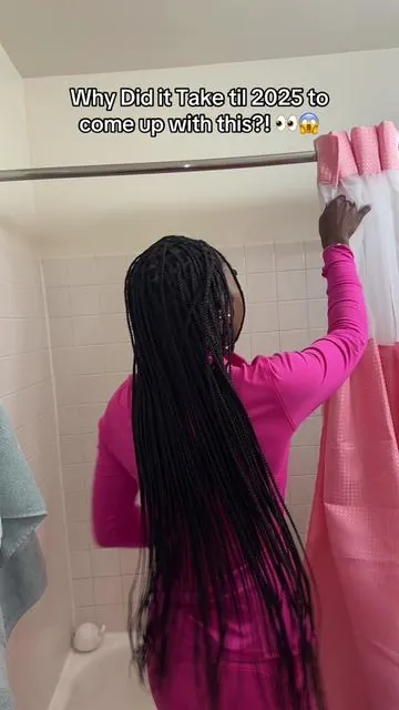 Replying to @Big T🏌🏾‍♀️ no hook shower curtain 💕 #showercutain #bathroommakeover #bathroomdecor 