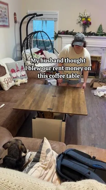 My husband was pissed when he saw this coffee table- at least he let me tell him the real price I paid! #coffeetable #livingroomdecor #furniture #lifttopcoffeetable 
