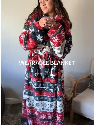 I would like to personally thank whoever invented WEARABLE blankets 🥹🌲❄️❤️ it quite literally doesn’t get any more cozy than this and I loooove this print 🦌 #wearableblanket #cozymorning #christmasblanket #giftsforher #tiktokshopblackfriday  