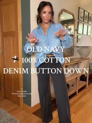 @Old Navy 100% cotton denim button down shirt #denimshirt #denimtop #oldnavy #oldnavysale #cottonshirt 