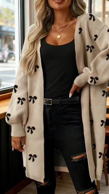 This bow cardigan is giving soft girl fall 🍂 cozy, cute, and a lil’flirty!! #cardigan #sweater #bownot #sweatercardigan #comfortable #knitted #falldealsforyou #fallfashiontrends #spotlightfinds #tiktokshopblackfriday #tiktokshopcybermonday #winterfashiontrends 