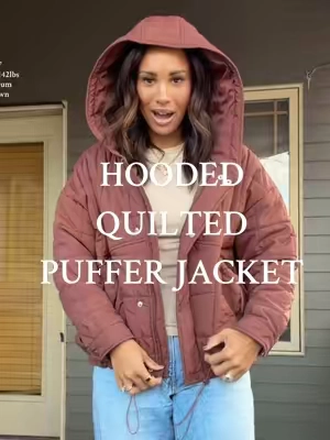 NEW RELEASE! Finally a hooded full zip puffer jacket! Great look for less! #pufferjacket #lightweightjacket #quiltedjacket #tiktokshopcreatorpicks #womensjacket 