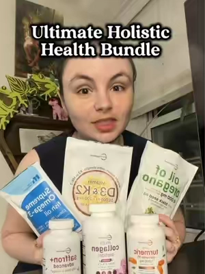 This bundle includes fish oil, turmeric, oil of oregano, collagen, saffron, and vitamin d3K2! #holistichealth #collagen #antiaging #womenshealth #tiktokshopcreatorpicks 