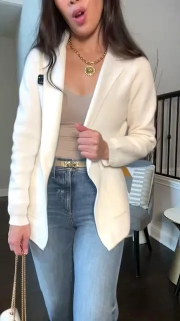 This sweater blazer makes every outfit look instantly elevated 🤍 Cozy feel, polished vibe, and the perfect layer for work, errands, or brunch. A staple you’ll wear nonstop. #SweaterBlazer #ChicLayers #ElevatedBasics #ClassyStyle #wardrobeessentials 
