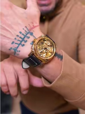 YINGTAI SKELETON MECHANICAL Reloj Hombre Esqueleto Automático Cuero Genuino Botón amarillo antes de que vuele 🔥 #reloje #cheapwatches #RelojEsqueleto #RelojMecanico #relojautomatico 