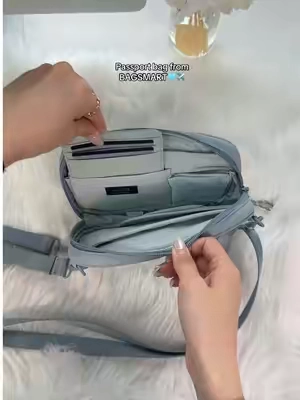 I’m literally the first person on the internet to find this gem🩵 a perfect airport bag✈️#bagsmart #travelessentials #travelmusthaves #passportbag #crossbodybag 