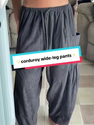Soft corduroy wide-leg pants with a comfy drawstring waist and relaxed fit. Easy, flattering, and perfect for everyday fall and winter outfits. #EverydayOutfits #CorduroyLove #WideLegTrend #TikTokShopCreatorPicks  #tiktokshopholidayhaul 