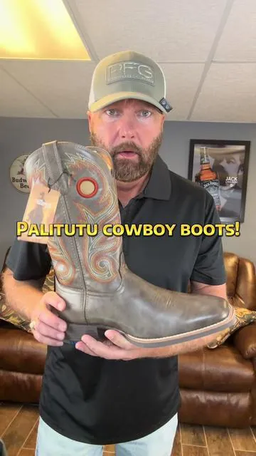 Palitutu cowboy boots! Price isn't a reason any longer to not own some great looking cowboy boots! These are from Montana boots INC and they are comfortable and affordable! They do come in several colors too and these are the square toe style! Slip resistant bottoms as well!  Western style cowboy boots! #tiktokshopholidayhaul #tiktokshopcreatorpicks #mensfashion #cowboyboots#westernfashion 