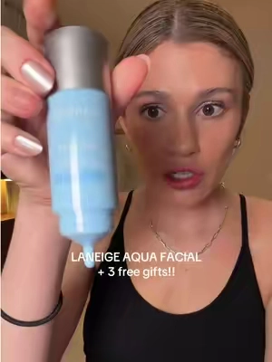 @laneige_us water bank aqua facial SERUM 🙌 + 3 free full sized Laneige products when you buy it (until supplies last!!) #laneige #aquafacial #laneigewaterbankaquafacial #glassskintips #glassskin 