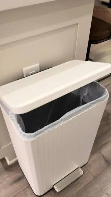 ✨such an upgrade! This matte white trash can has a slow close lid, matte finish that doesn’t show fingerprints and is so aesthetic 😍@SONGMICS HOME #trashcan #kitchenessentials #aesthetickitchen #homedecor #tiktokshopjumpstartsale aesthetic trash can, slow close trash can 